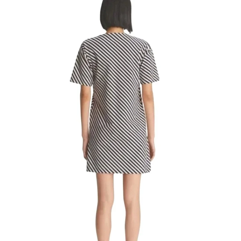 Tory Burch Striped Cotton T-Shirt Dress Short Sleeve Mini Womens L Navy White
